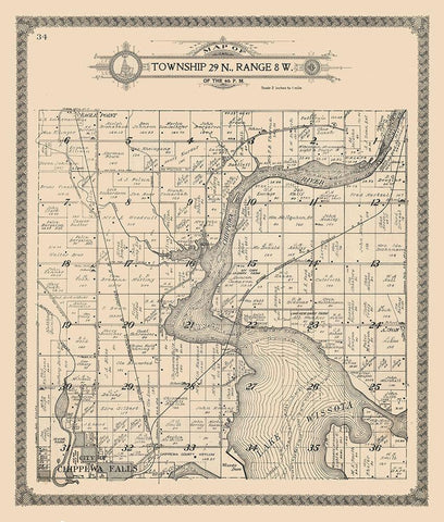 Chippewa Falls - Township 29 N., Range 8 W. White Modern Wood Framed Art Print with Double Matting by Unknown