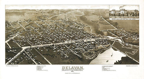Delavan Wisconsin - Stoner 1884 Black Ornate Wood Framed Art Print with Double Matting by Stoner