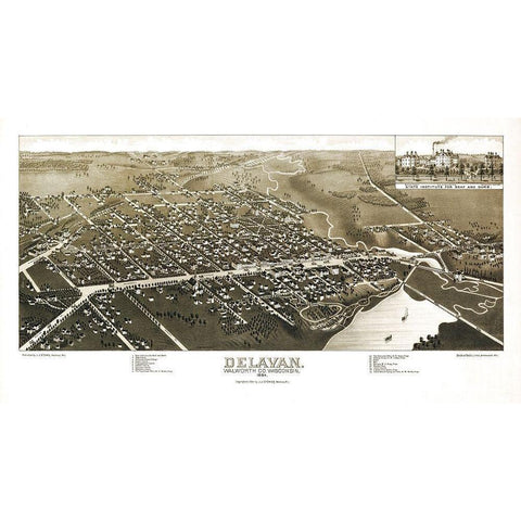 Delavan Wisconsin - Stoner 1884 Black Modern Wood Framed Art Print by Stoner