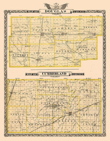 Douglas Cumberland County Wisconsin - Beers 1876 Black Ornate Wood Framed Art Print with Double Matting by Beers