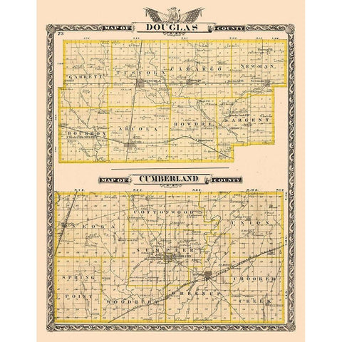 Douglas Cumberland County Wisconsin - Beers 1876 Black Modern Wood Framed Art Print with Double Matting by Beers