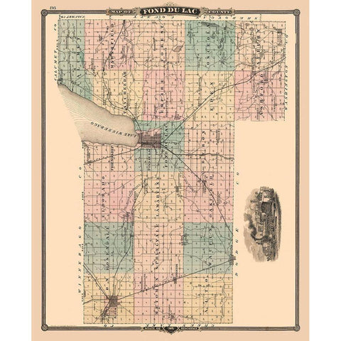 Fond du Lac Wisconsin - Snyder 1848 Gold Ornate Wood Framed Art Print with Double Matting by Snyder