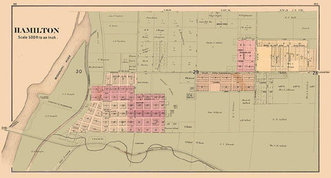 Hamilton Illinois 1874 White Modern Wood Framed Art Print with Double Matting by Andreas