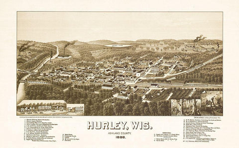 Hurley Wisconsin - Norris 1886 White Modern Wood Framed Art Print with Double Matting by Norris