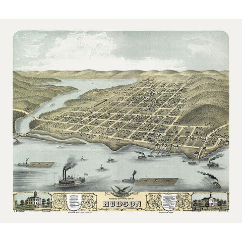 Hudson Wisconsin - Stoner 1870 Gold Ornate Wood Framed Art Print with Double Matting by Stoner