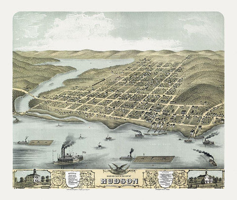Hudson Wisconsin - Stoner 1870 Black Ornate Wood Framed Art Print with Double Matting by Stoner