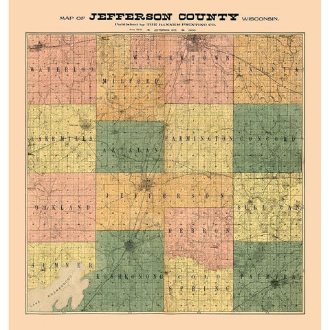 Jefferson County Wisconsin - Banner 1900 Black Modern Wood Framed Art Print by Banner