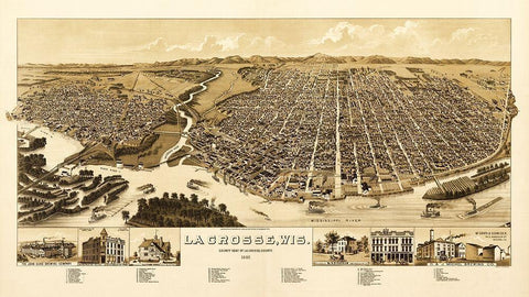 La Crosse Wisconsin - Wellge 1887 White Modern Wood Framed Art Print with Double Matting by Wellge
