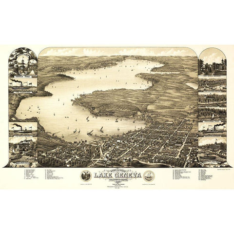 Lake Geneva Wisconsin - Poole 1882 Black Modern Wood Framed Art Print with Double Matting by Poole