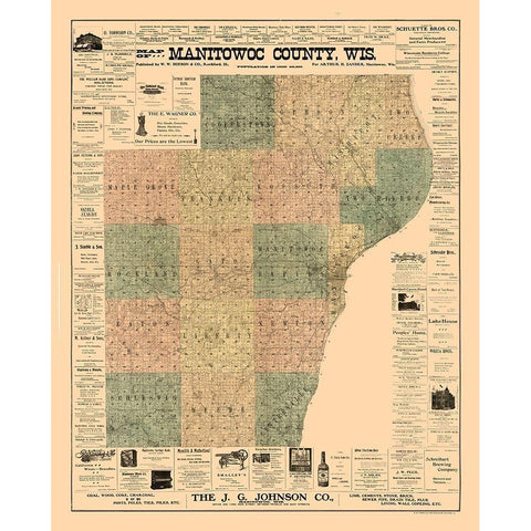 Manitowoc County Wisconsin - Hixon 1902 Gold Ornate Wood Framed Art Print with Double Matting by Hixon