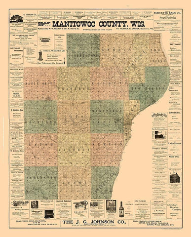 Manitowoc County Wisconsin - Hixon 1902 White Modern Wood Framed Art Print with Double Matting by Hixon