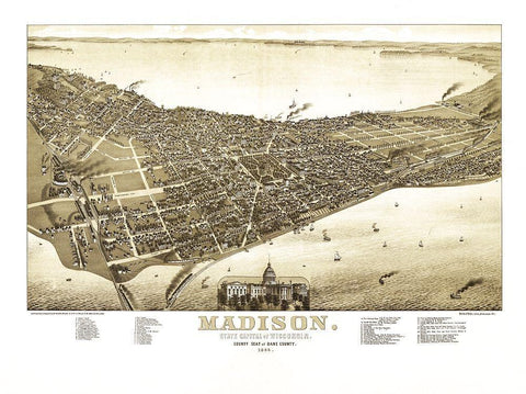 Madison Wisconsin - Norris 1885 White Modern Wood Framed Art Print with Double Matting by Norris