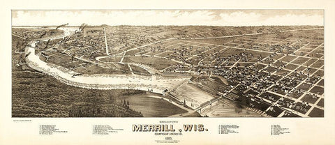 Merrill Wisconsin - Wellge 1883 White Modern Wood Framed Art Print with Double Matting by Wellge