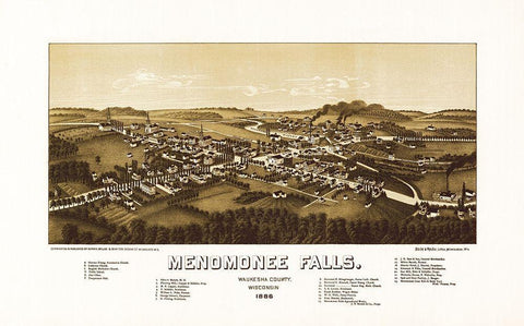 Menomonee Falls Wisconsin - Norris 1886 White Modern Wood Framed Art Print with Double Matting by Norris