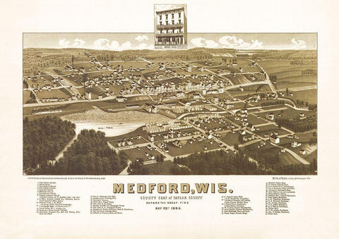 Medford Wisconsin - Norris 1885 White Modern Wood Framed Art Print with Double Matting by Norris