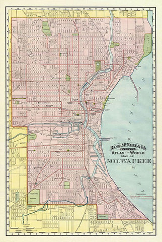 Milwaukee Wisconsin - Rand McNally 1894 Black Ornate Wood Framed Art Print with Double Matting by Rand McNally