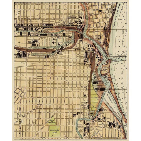 Milwaukee Harbor Wisconsin Landowner Gold Ornate Wood Framed Art Print with Double Matting by War Department