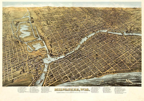 Milwaukee Wisconsin - Bailey 1872 White Modern Wood Framed Art Print with Double Matting by Bailey