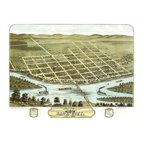 Sauk City Wisconsin - Ruger 1870 Gold Ornate Wood Framed Art Print with Double Matting by Ruger