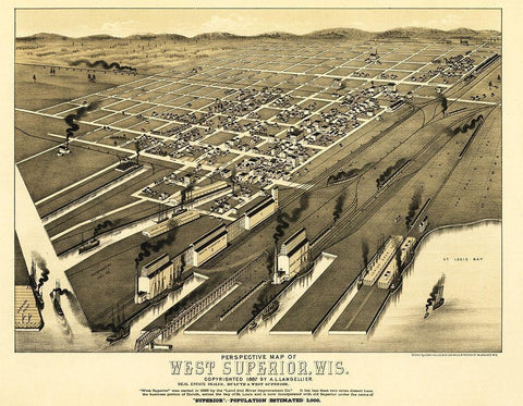 Superior Wisconsin - Wellge 1887 White Modern Wood Framed Art Print with Double Matting by Wellge