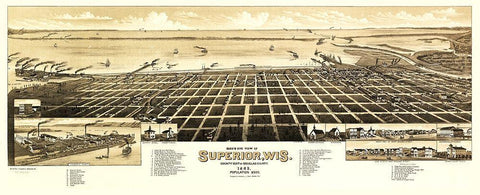 Superior Wisconsin - Wellge 1883 White Modern Wood Framed Art Print with Double Matting by Wellge