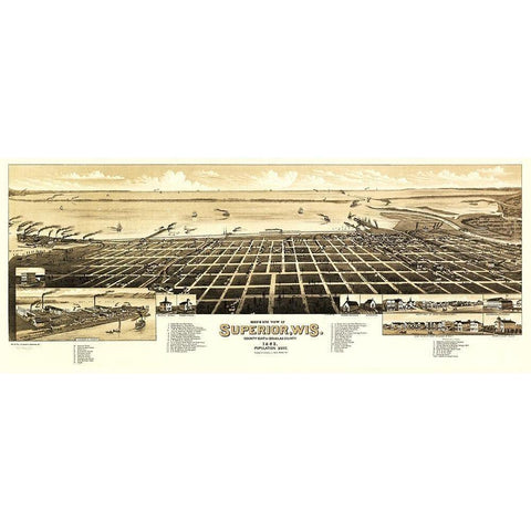 Superior Wisconsin - Wellge 1883 Black Modern Wood Framed Art Print with Double Matting by Wellge