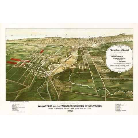 Wauwatosa Wisconsin - Marr 1892 Gold Ornate Wood Framed Art Print with Double Matting by Marr