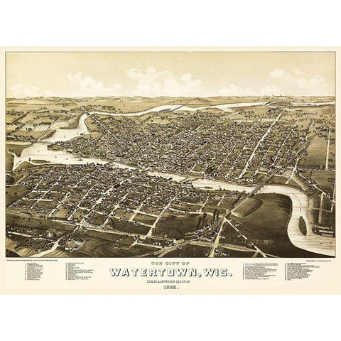 Watertown Wisconsin - Norris 1885 Gold Ornate Wood Framed Art Print with Double Matting by Norris