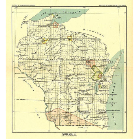 Wisconsin - Hoen 1896 White Modern Wood Framed Art Print by Hoen