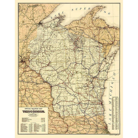 Wisconsin Railroads - Rice 1900 Black Modern Wood Framed Art Print with Double Matting by Rice