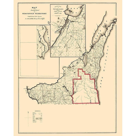 Wisconsin Territory Surveys - Surveyor General Black Modern Wood Framed Art Print with Double Matting by Surveyor General