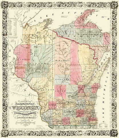 Wisconsin - Colton 1851 White Modern Wood Framed Art Print with Double Matting by Colton