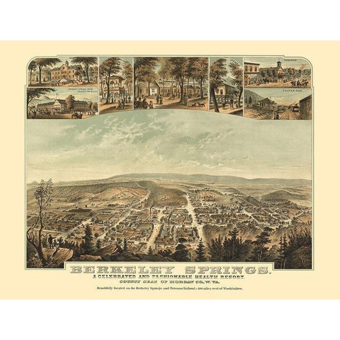 Berkeley Springs West Virginia - Hoen 1889 White Modern Wood Framed Art Print by Hoen