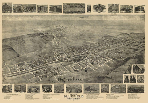 Bluefield West Virginia - Fowler 1911 White Modern Wood Framed Art Print with Double Matting by Fowler