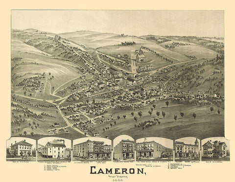 Cameron West Virginia - Fowler 1899 White Modern Wood Framed Art Print with Double Matting by Fowler