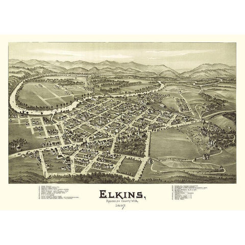 Elkins West Virginia - Fowler 1897 White Modern Wood Framed Art Print by Fowler