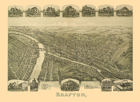 Grafton West Virginia - Fowler 1898 White Modern Wood Framed Art Print with Double Matting by Fowler