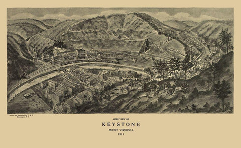 Keystone West Virginia - Fowler 1911 White Modern Wood Framed Art Print with Double Matting by Fowler