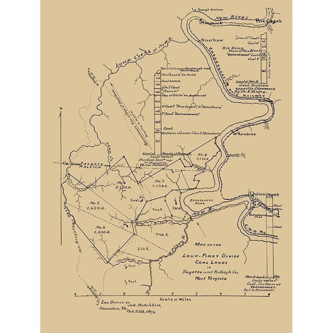 Loup Piney Divide Coal Lands Outline West VA White Modern Wood Framed Art Print by Hotchkiss