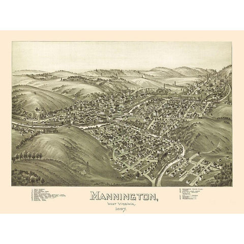 Mannington West Virginia - Fowler 1897 White Modern Wood Framed Art Print by Fowler