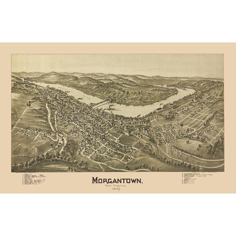 Morgantown West Virginia - Fowler 1897 Black Modern Wood Framed Art Print with Double Matting by Fowler