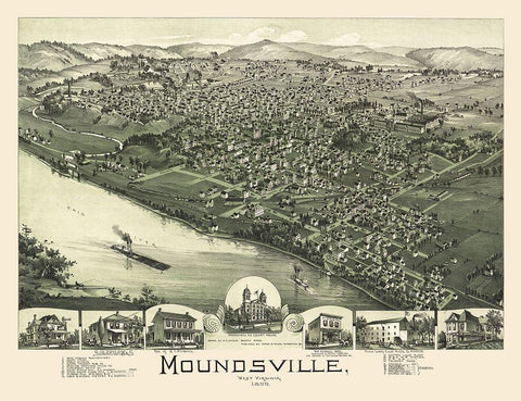 Moundsville West Virginia - Moyer 1899 White Modern Wood Framed Art Print with Double Matting by Moyer