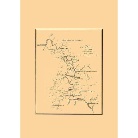 New River Coal Field West VA - Hotchkiss 1880 Gold Ornate Wood Framed Art Print with Double Matting by Hotchkiss