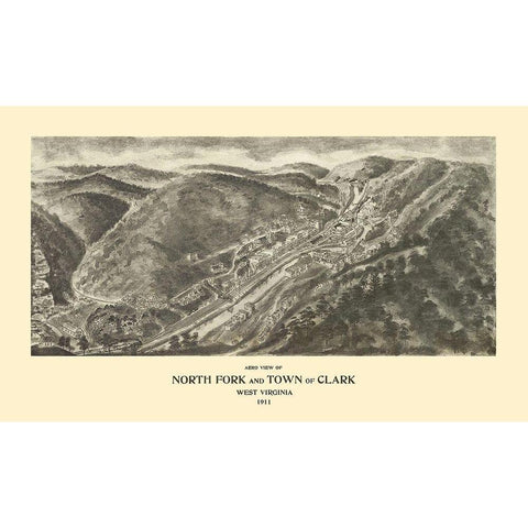 North Fork Clark West Virginia - Fowler 1911 White Modern Wood Framed Art Print by Fowler