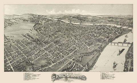 Parkersburg West Virginia - Fowler 1899 White Modern Wood Framed Art Print with Double Matting by Fowler