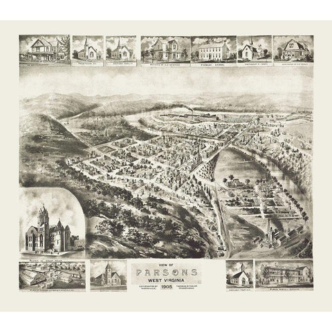 Parsons West Virginia - Fowler 1905 White Modern Wood Framed Art Print by Fowler