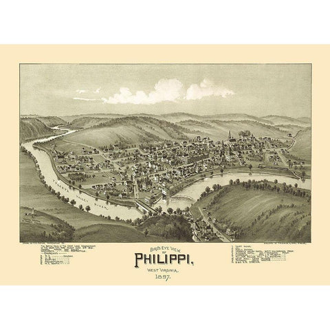 Phillippi West Virginia - Fowler 1897 White Modern Wood Framed Art Print by Fowler