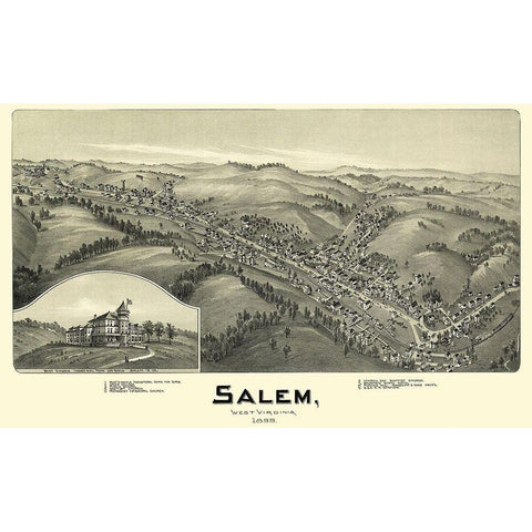 Salem West Virginia - Fowler 1899 White Modern Wood Framed Art Print by Fowler