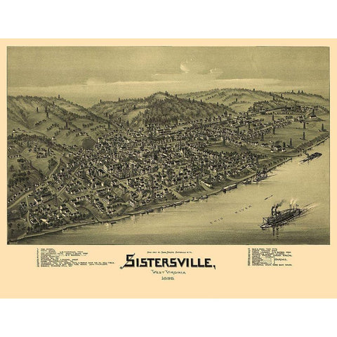 Sistersville West Virginia - Fowler 1896 White Modern Wood Framed Art Print by Fowler