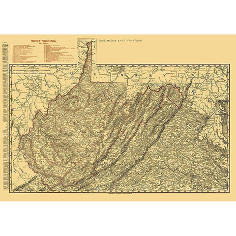 West Virginia Railroads - Rand McNally 1898 White Modern Wood Framed Art Print by Rand McNally